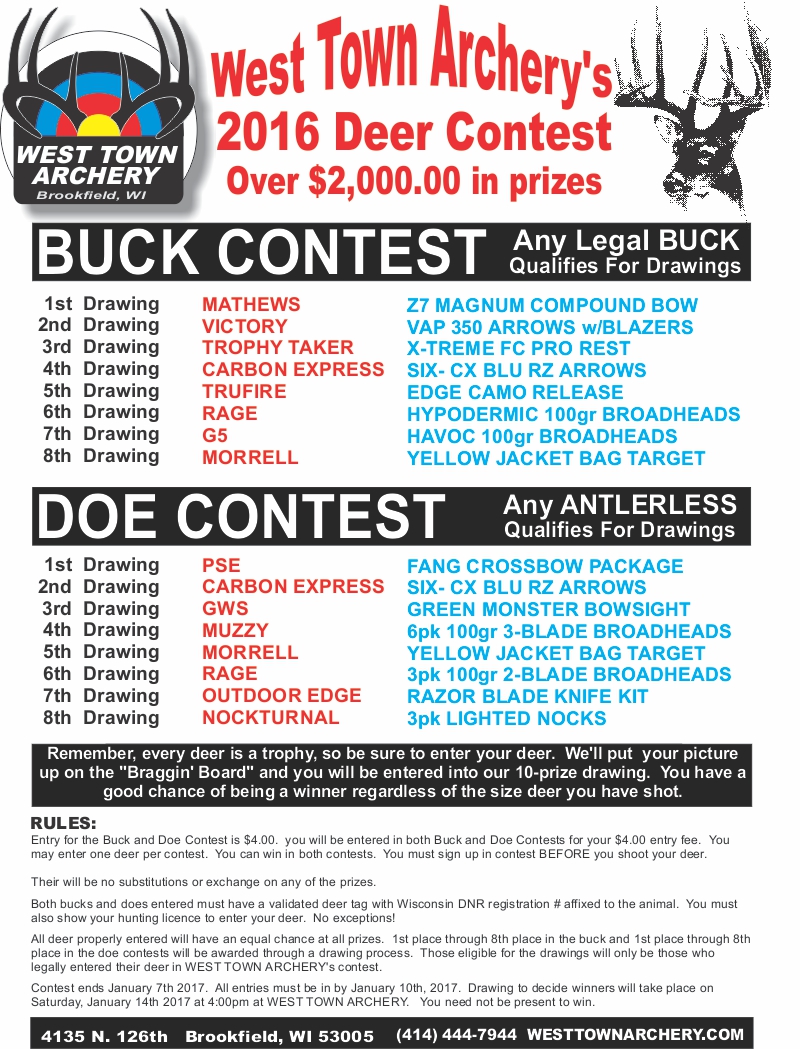 west town archery brookfield wi buck and doe contest town flyer west deer